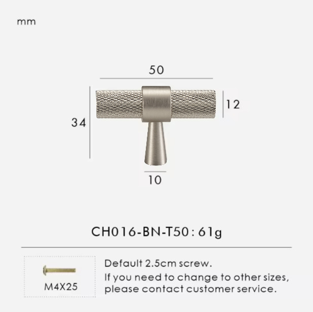 Solid Brass T-Bar Handle Silver